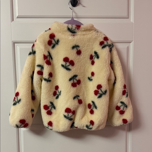 F&F Girls Fleece Cherry Print Zip Through Jacket in Cream 4T - Picture 3 of 7